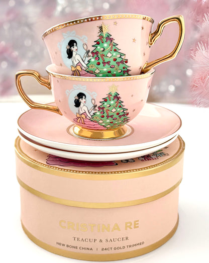 A Sparkling Christmas Teacup & Saucer