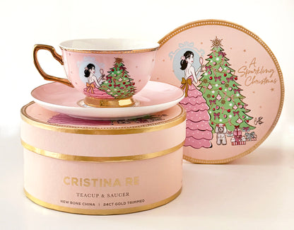 A Sparkling Christmas Teacup & Saucer