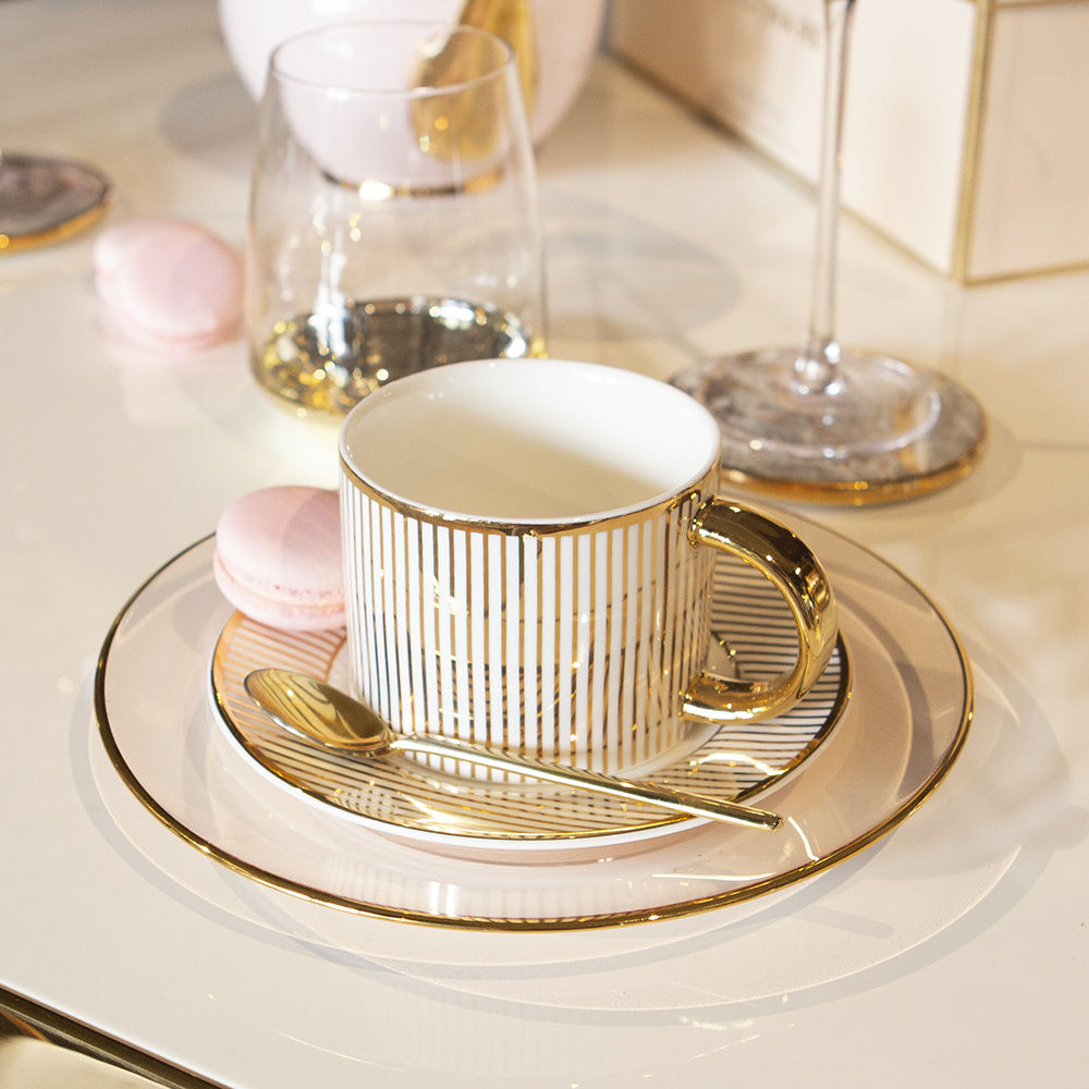 Teacup & Saucer Pinstripe Ivory