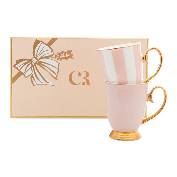Blush Stripe & Blush Mug Set - Set of 2