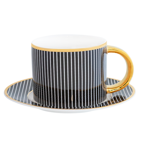 Teacup & Saucer Pinstripe Ebony - Cristina Re Designs