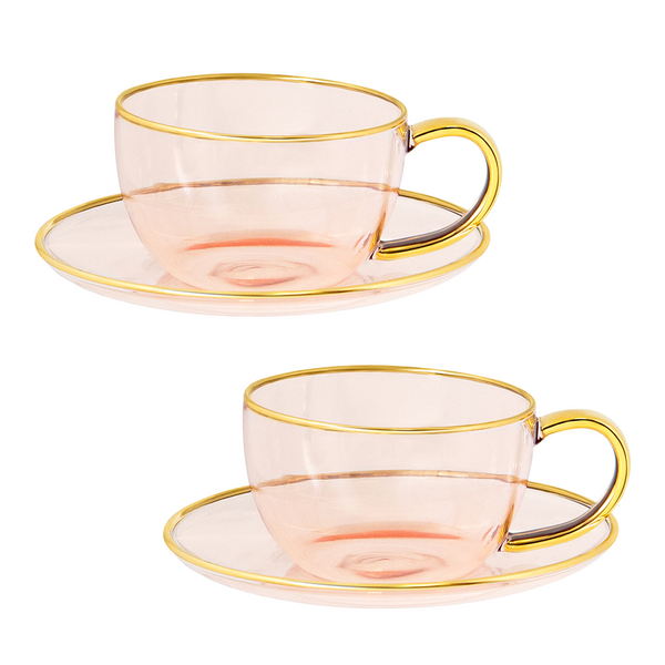 Rose Glass Teacup and Saucer Set of 2 - Cristina Re Design