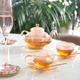 Rose Glass Teacup and Saucer - Set of 2